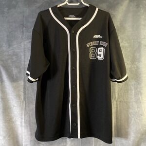 No Fear Vintage Black Baseball Jersey Sz L White Print Logo Streetwear Y2K